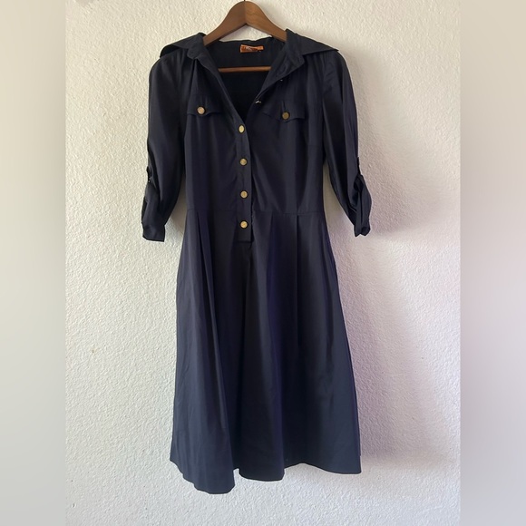 Tory Burch Dress Womens Sz 2 Navy Pleated Fit Flare Nautical Preppy Retro Button - Picture 16 of 16